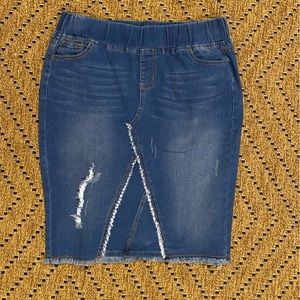 Distressed Denim Skirt